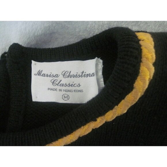 Vintage Women's Sweater Marisa Christina Black Gold Red Embroidered Size Medium - Picture 5 of 9